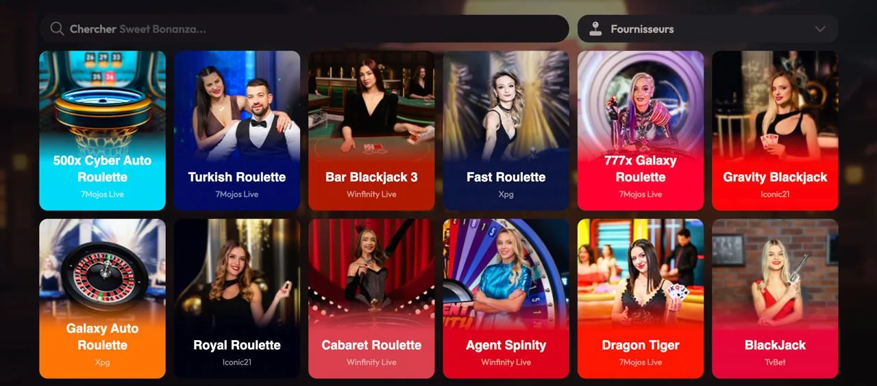 Casino en direct Mad Casino : tables de roulette et blackjack signées 7Mojos Live, Winfinity, Xpg et Iconic21