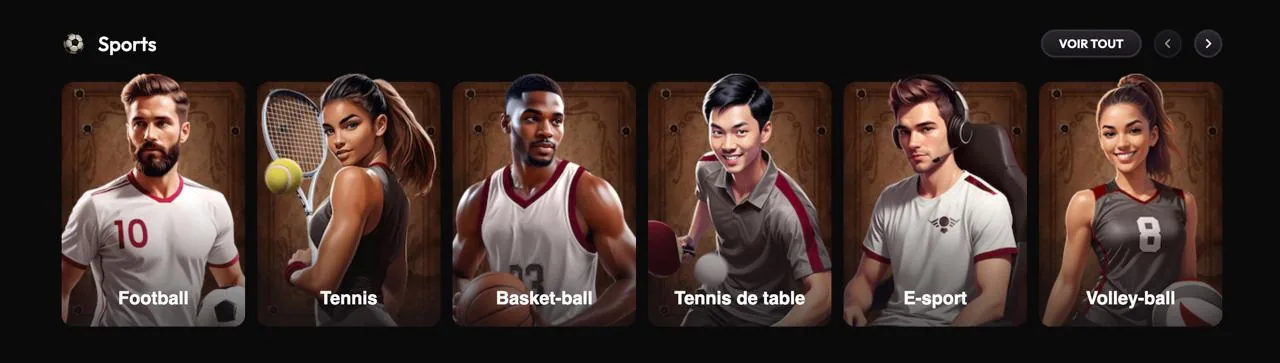 Catégories de paris sportifs Mad Casino : Football, Tennis, Basket-ball, Tennis de table, E-sport, Volley-ball
